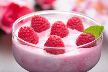 dessert with fresh raspberries
