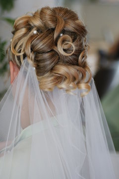chignon et voile de mari&eacute;e