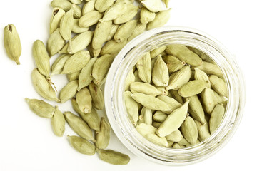 Green Cardamom Pods on white background