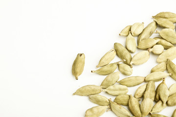 Green Cardamom Pods on white background
