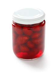 homemade strawberry jam in a glass jar