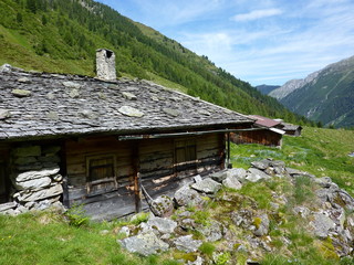 Fototapeta na wymiar Hut z dachem gontowym i komina