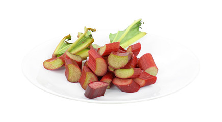 Sliced rhubarb with stalks