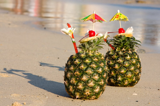 Two tropical cocktails on the beach