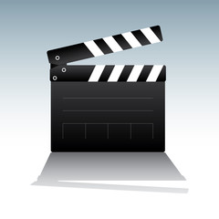 illustration of movie clapper board on light-blue