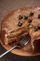 Homemade chocolate cake close-up