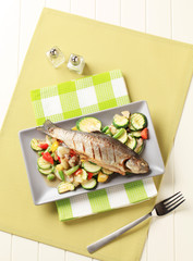 Grilled trout and mixed vegetables