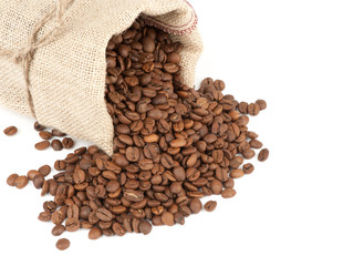 Coffee beans in canvas sack