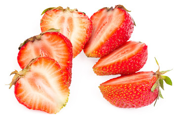 Group sliced ​​strawberries on a white background