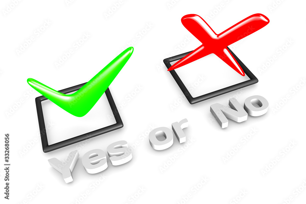 Poster 3d rendering of yes/no voting concept.