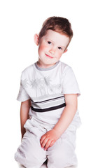 Lovely boy on isolated white