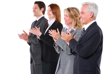 businessman and businesswoman applauding