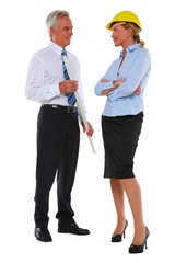 man with plan and woman architect with hard hat