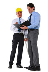 two men architects with helmet and plan