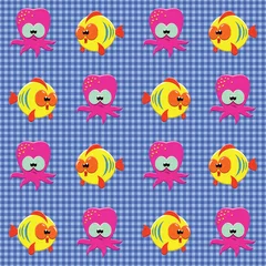 Fotobehang Checked pattern doodle sea creatures © slybrowney