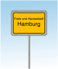 Ortsschild von Hamburg.Verkehrsschild der Hansestadt