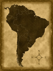 Map of South America on the old background