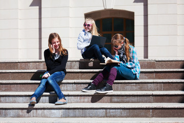 Schoolgirls on the steps