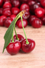 cherry on wooden background