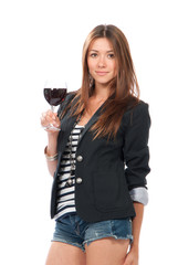 Woman Tasting sampling red wine isolated on a white background
