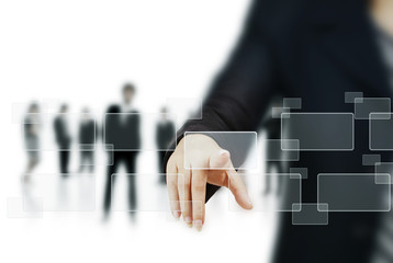 hand pushing on a touch screen interface