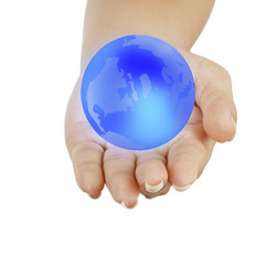 earth globe in his hands