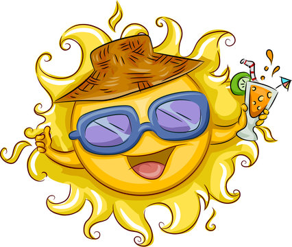 sun wearing sunglasses, hat, holding cocktail clip art preview