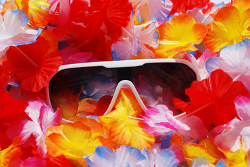 Celebration Background With Tropical Lei and Sunglasses