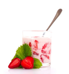ogurt and strawberries isolated on white