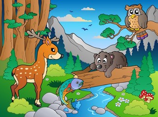 Waldszene mit verschiedenen Tieren 1