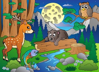 Waldszene mit verschiedenen Tieren 2
