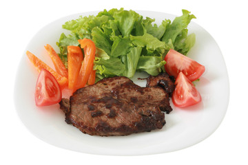 fried beef with salad