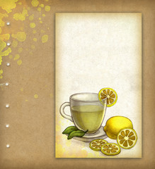 Obraz na płótnie Canvas Drawing of glass cup of tea with lemon