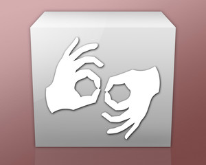 Box-shaped Icon (red b/g) "Sign Language"