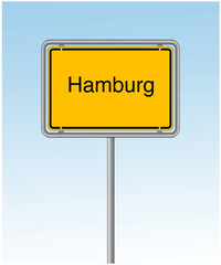 Ortsschild von Hamburg.Verkehrsschild der Hansestadt