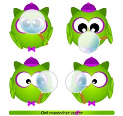 Gufetto ricercatore con lente di ingrandimento