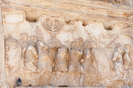 Fototapeta Detail of the Arch of Titus, "The menorah"