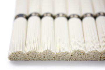 bundles of dried japanese somen noodles