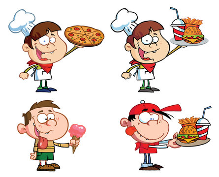 Kids With Fast Food-Vector Collection