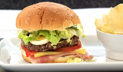 hamburger with cheese and tomato