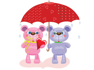Two bears under the umbrella