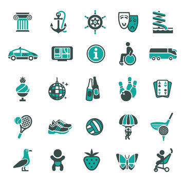 Signs. Recreation, Travel & Vacation. Fourth set color icons