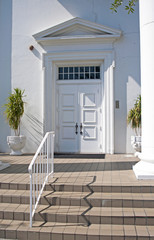 Entrance door to an old church in downtown Sarasota, Florida.