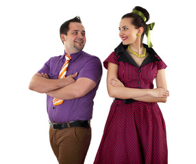 young dancing couple in bright colour wear