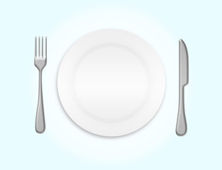 dinner plate, knife and fork