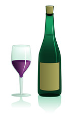 Wine bottle and glass