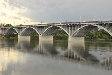 Fototapeta na wymiar Bridge on the River Biya. Russia