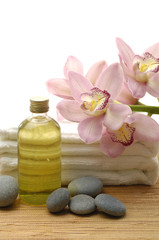 Essential body massage oils in bottles for body care