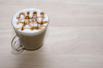 mini hot coffee on wood backgrounds