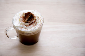 mini hot coffee on wood backgrounds